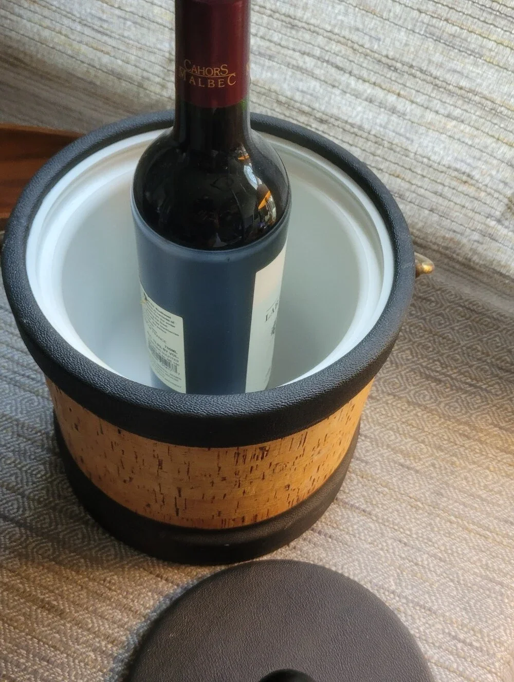 Vintage Kraftware ice bucket With Cork Accent Ice Bucket with Gold Handle